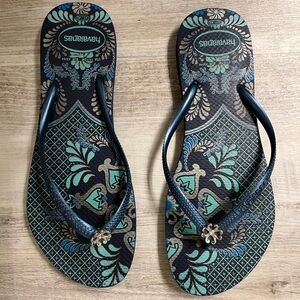 Havaianas Blue and Green Sandals with Textured Footbed
